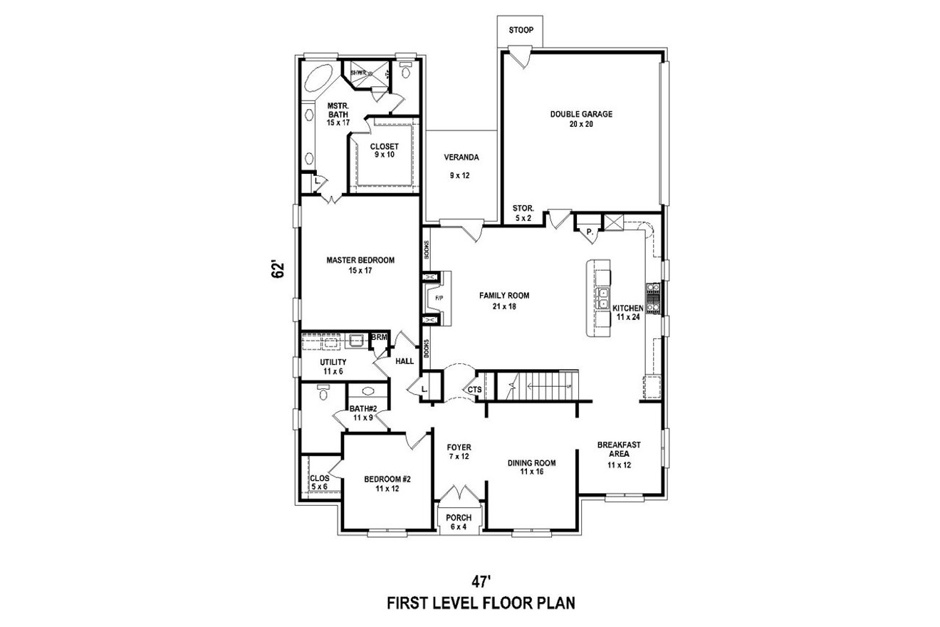 European House Plan - 52710 - 1st Floor Plan