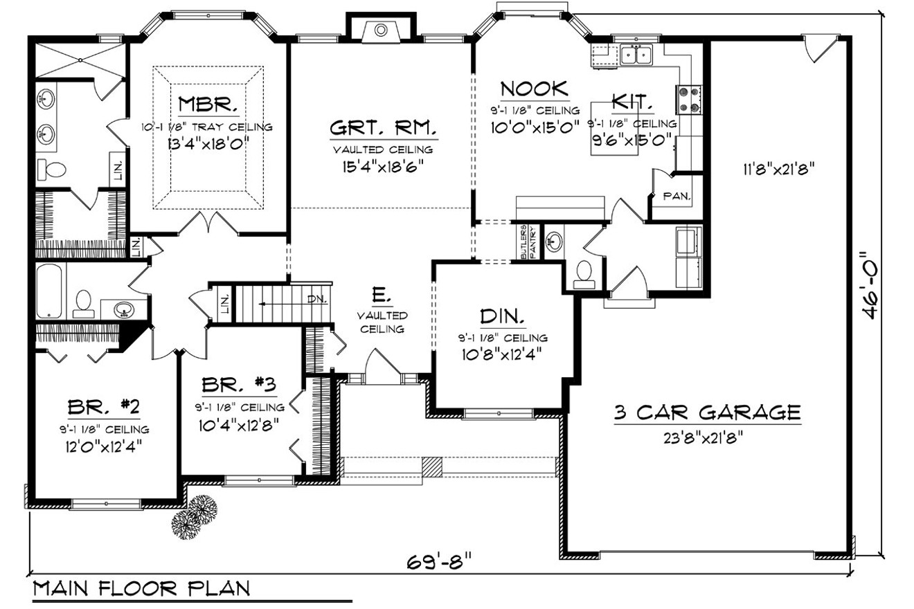 Ranch House Plan - 52881 - 1st Floor Plan
