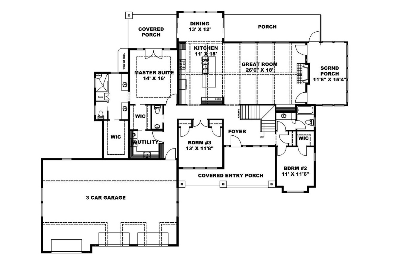 Craftsman House Plan - 53175 - 1st Floor Plan