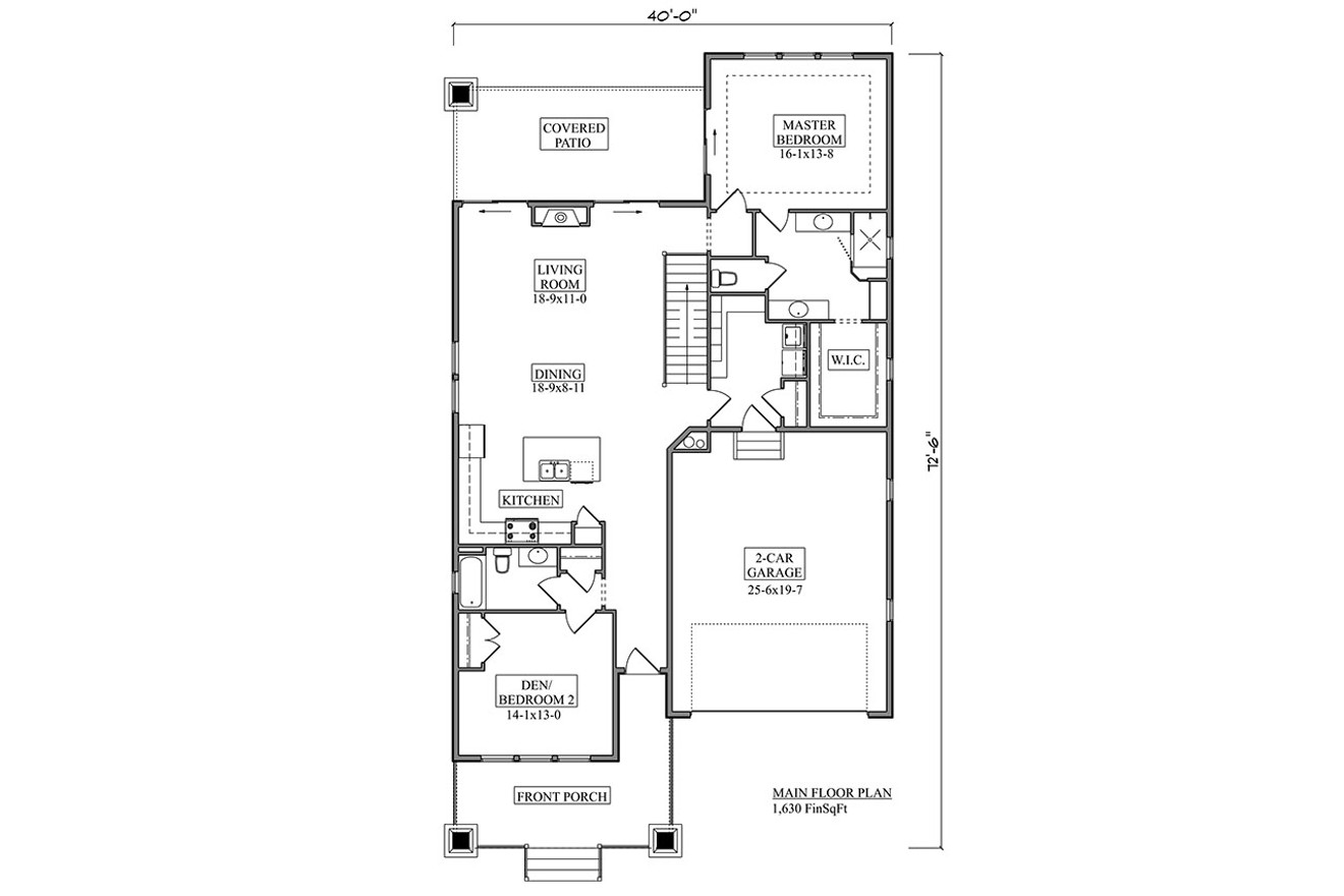 Bungalow House Plan - Lariat 53431 - 1st Floor Plan
