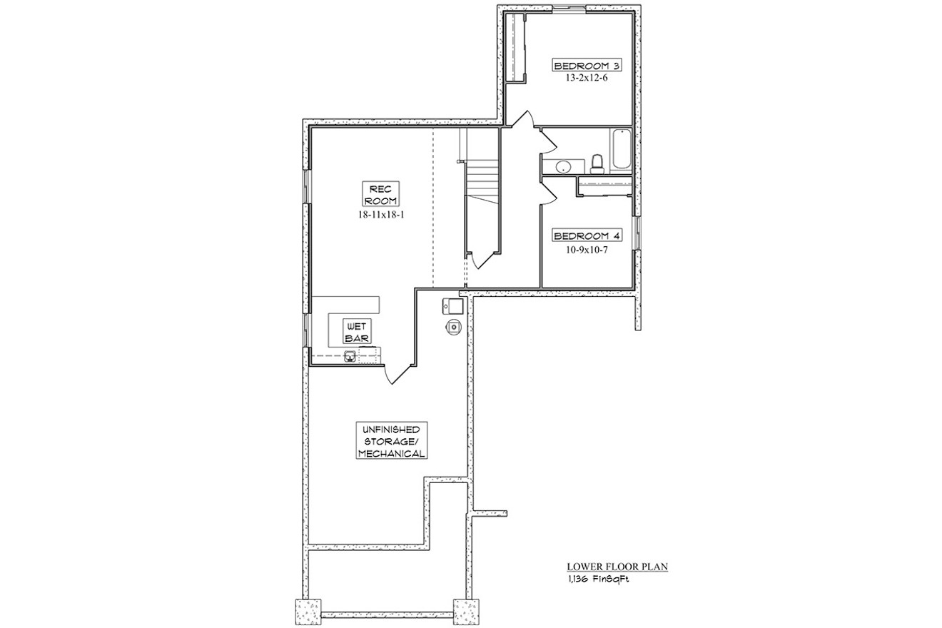 Secondary Image - Bungalow House Plan - Lariat 53431 - Basement Floor Plan