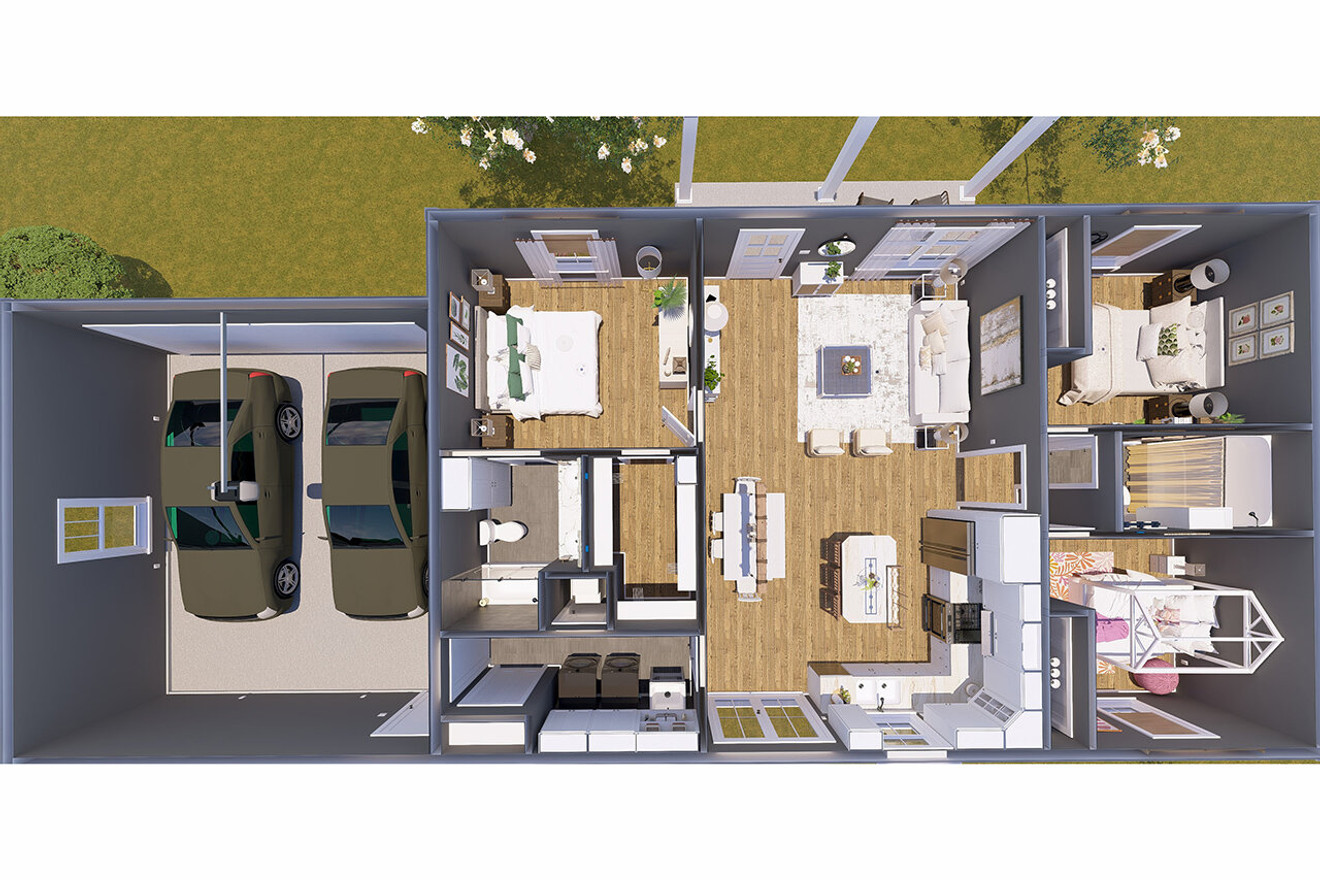 Ranch House Plan - 53526 - 1st Floor Plan Dollhouse - 