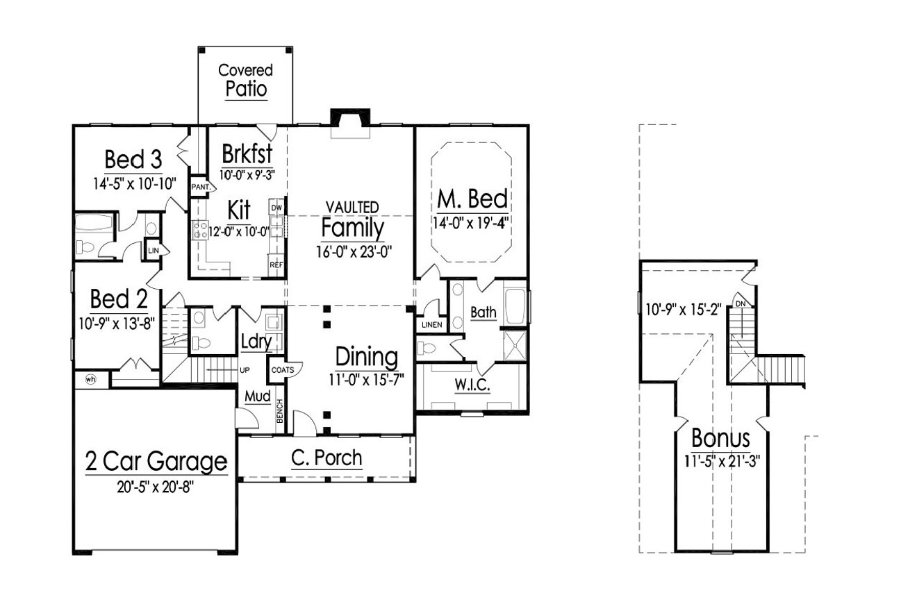 Traditional House Plan - 53566 - 1st Floor Plan