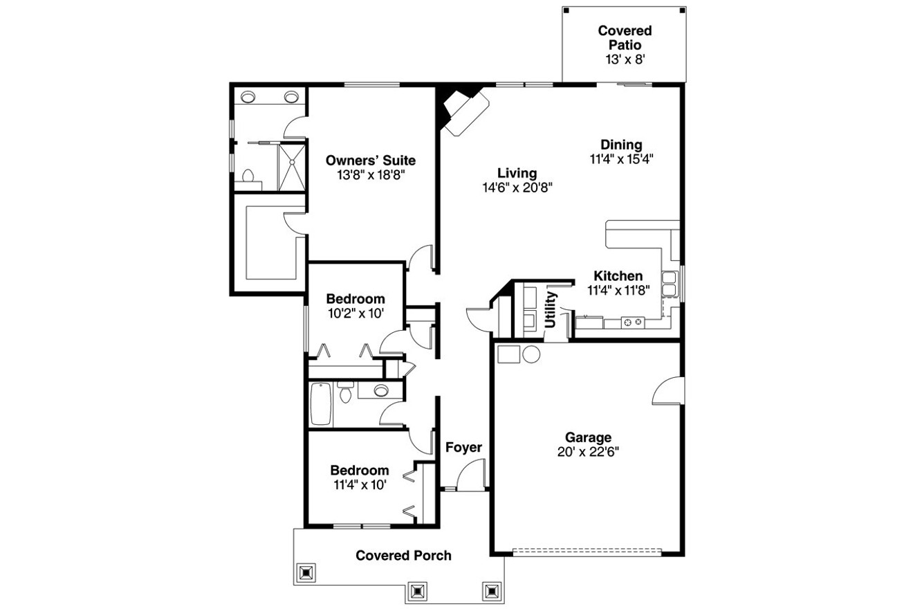 Craftsman House Plan - Logan 54962 - 1st Floor Plan