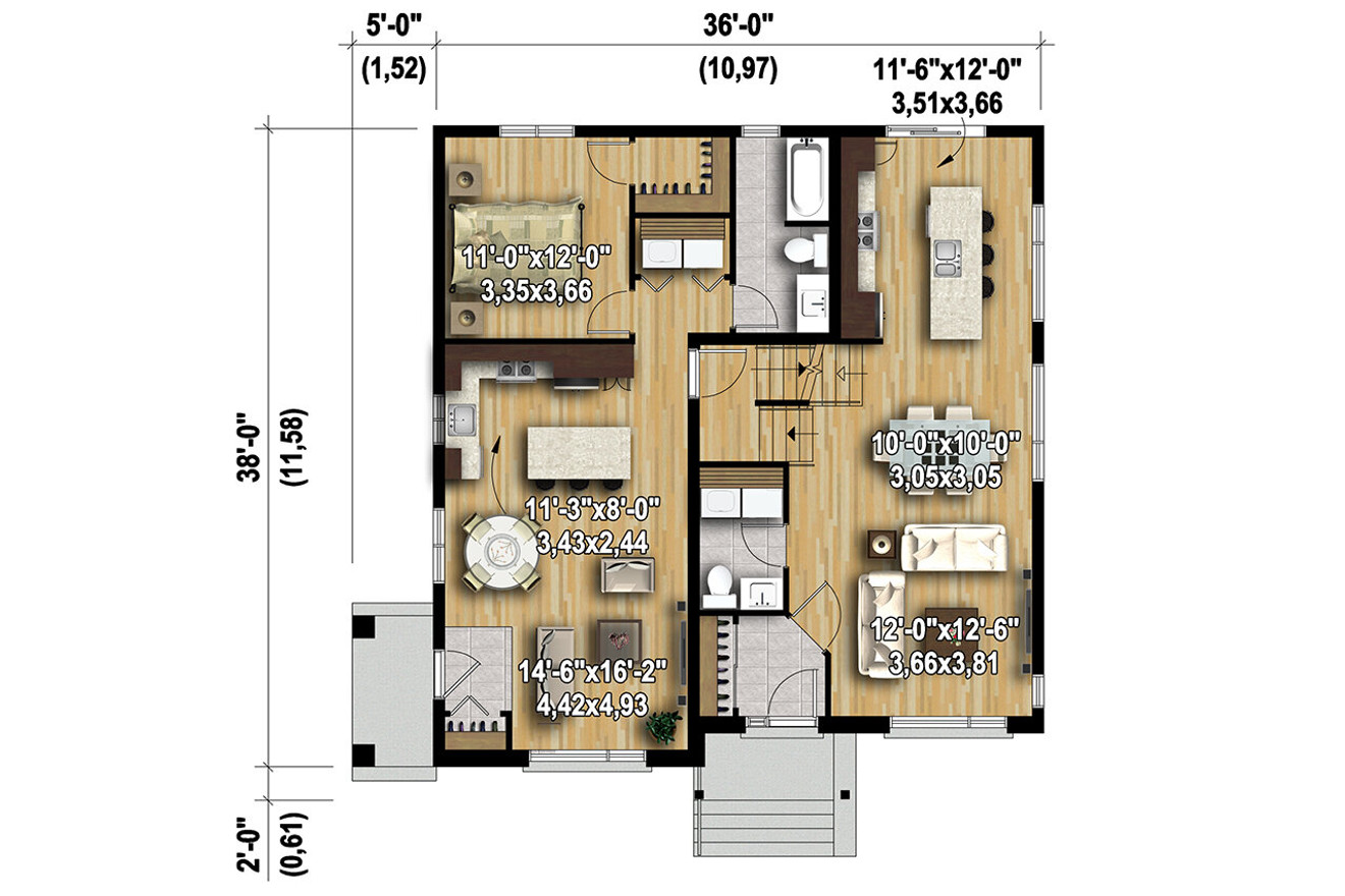 Contemporary House Plan - 55632 - 1st Floor Plan