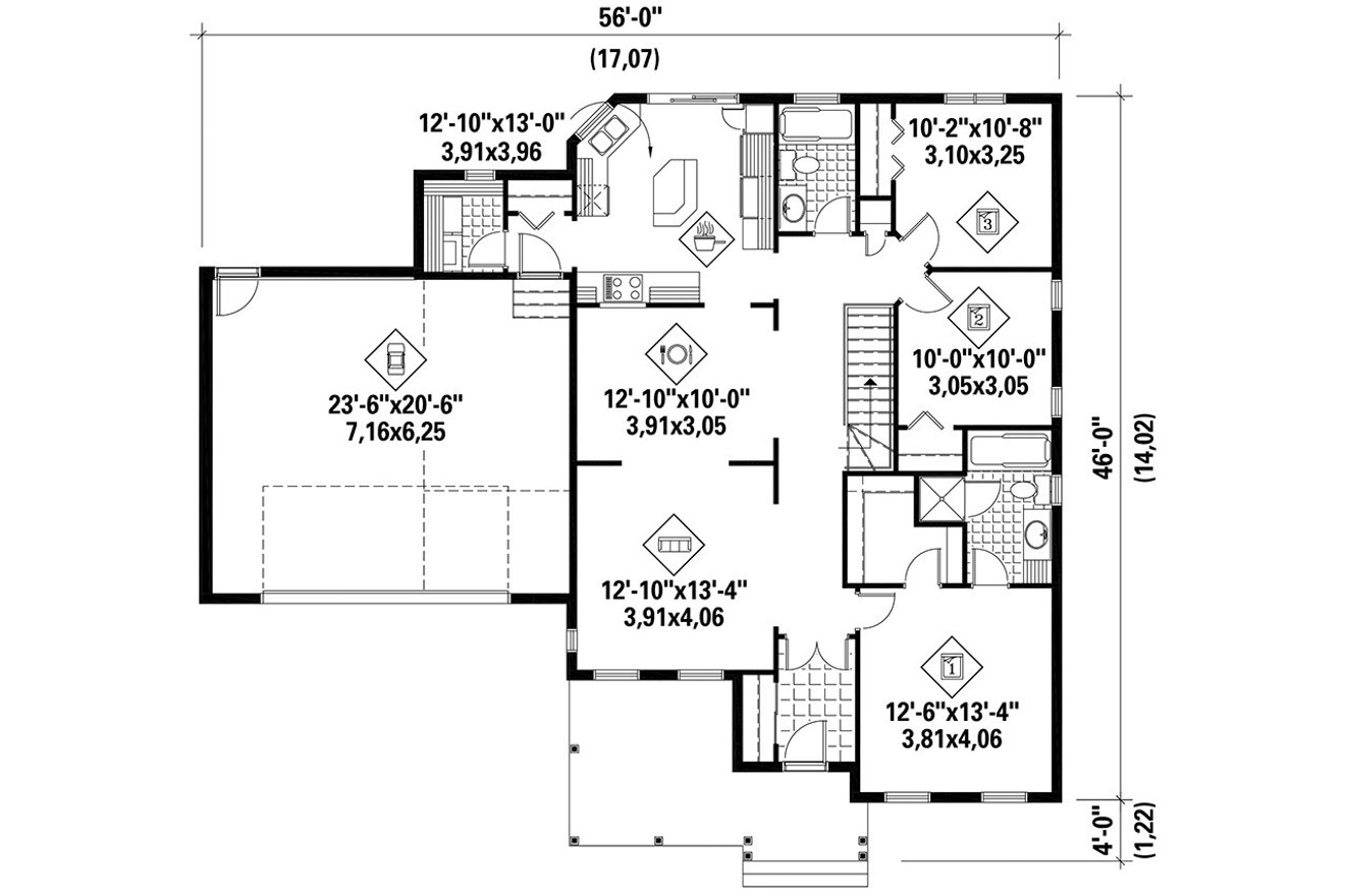 Country House Plan - 55676 - 1st Floor Plan