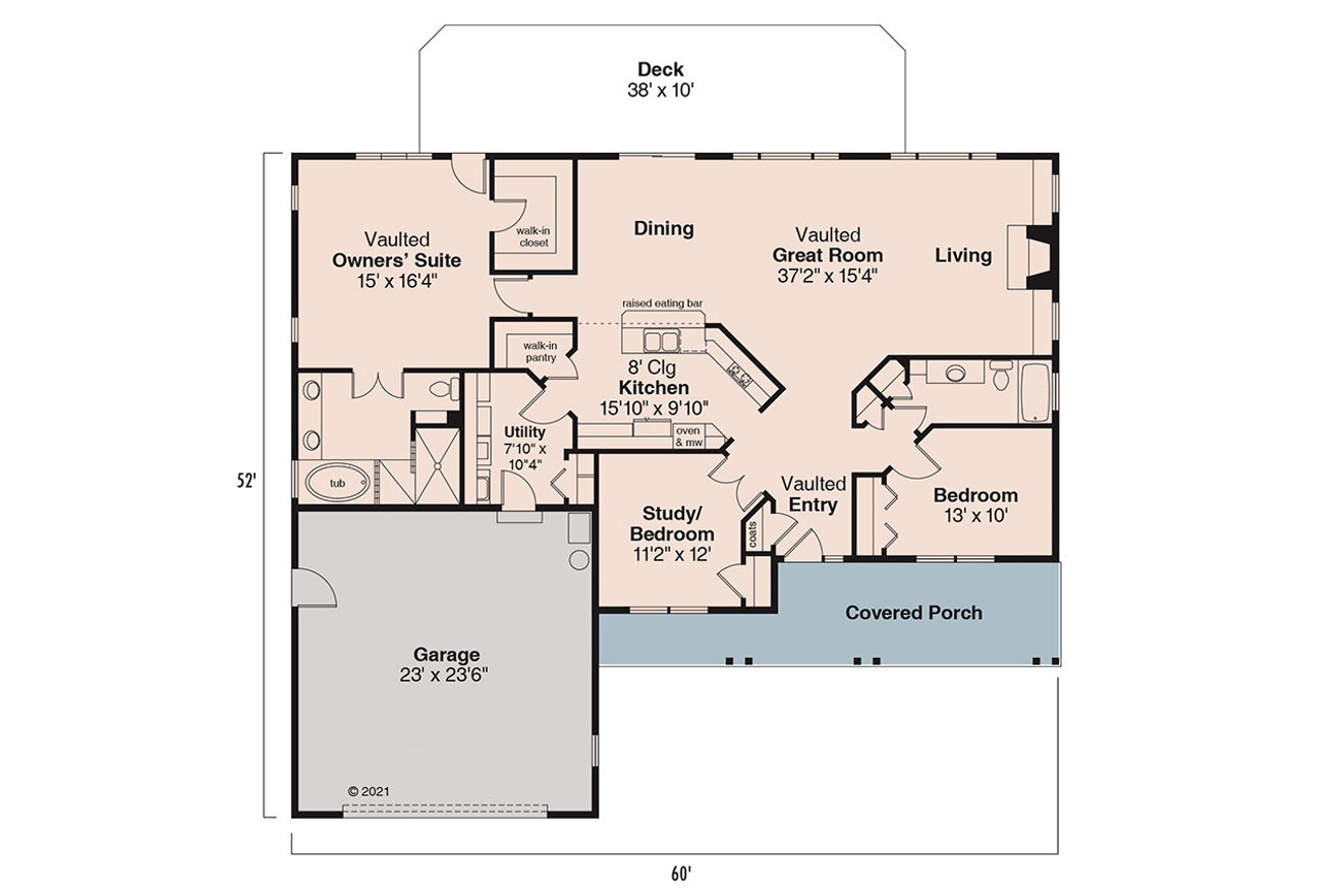 Ranch House Plan - Fern View 56988 - 1st Floor Plan
