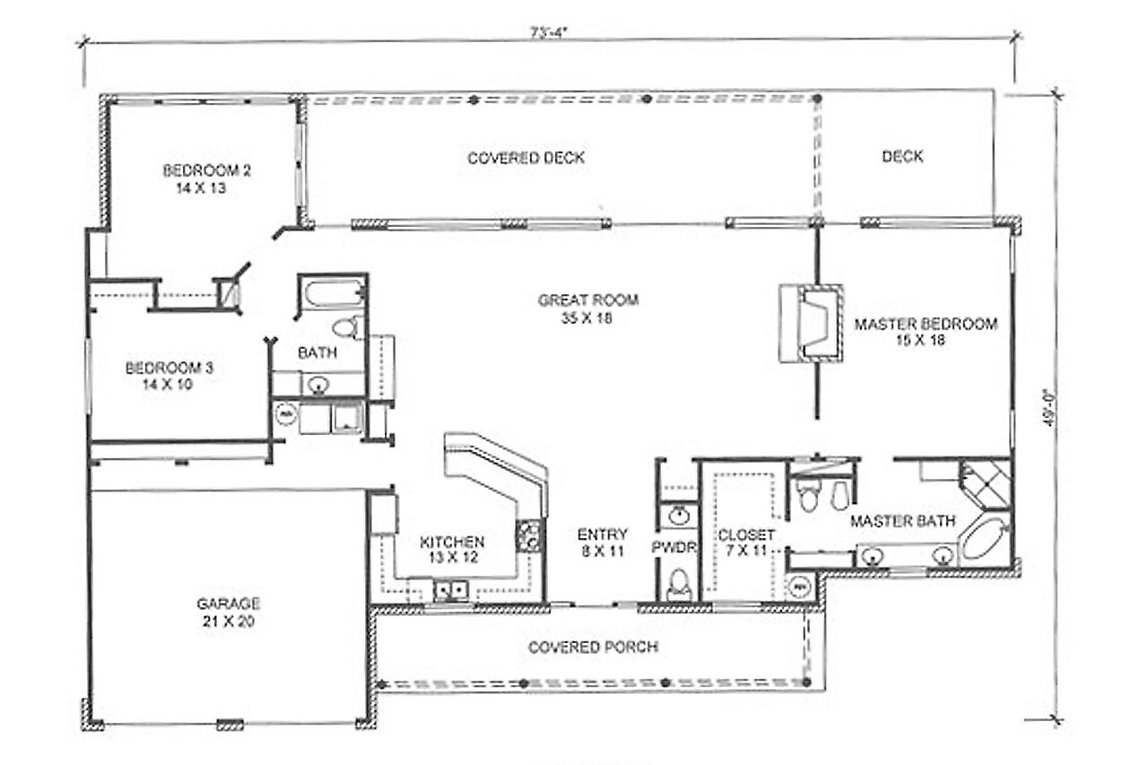 Ranch House Plan - Milton 57134 - 1st Floor Plan
