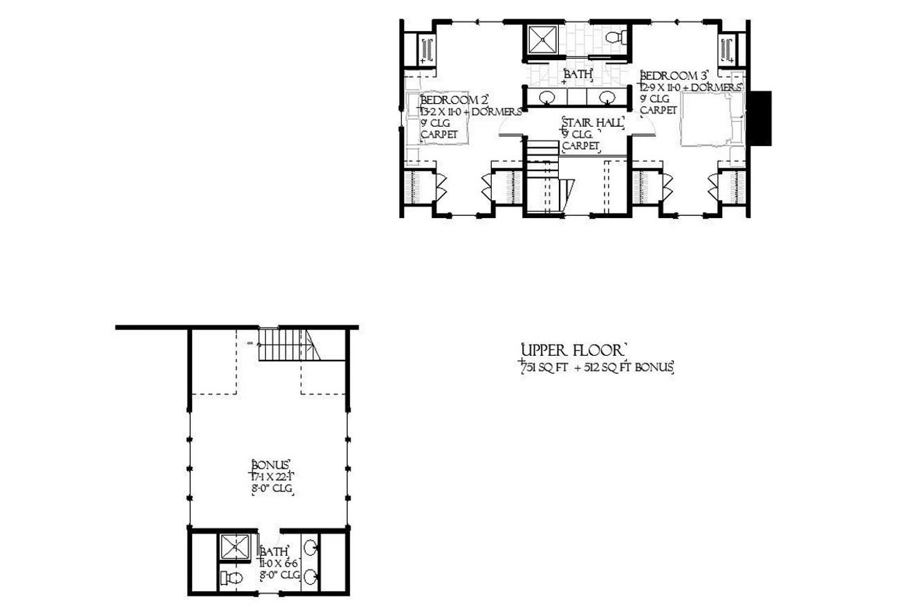 Secondary Image - Craftsman House Plan - Mulberry 57201 - 2nd Floor Plan