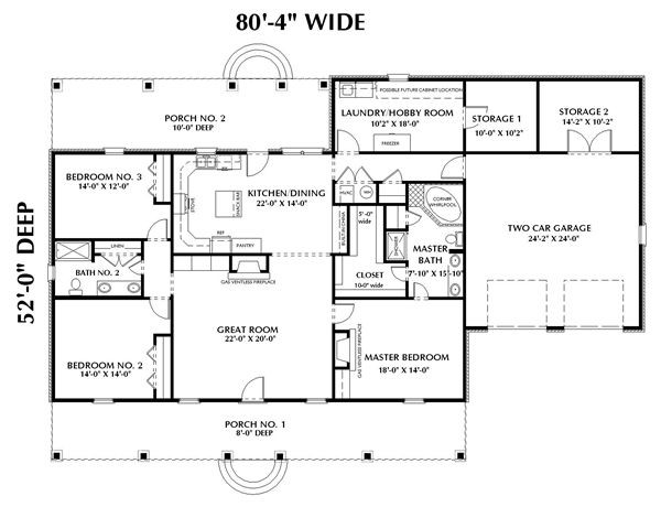 Southern House Plan - 57461 - 1st Floor Plan