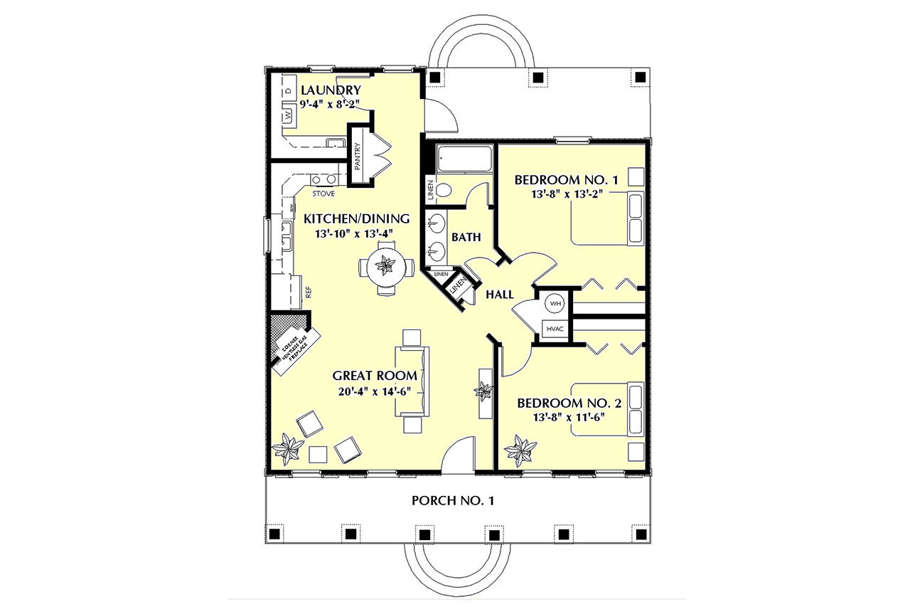 Cottage House Plan - 57802 - 1st Floor Plan