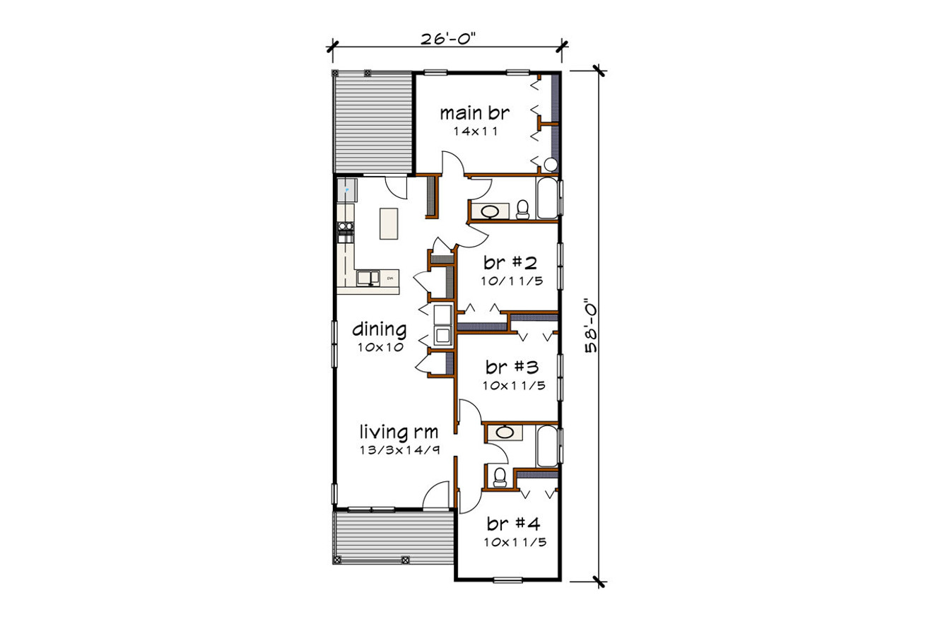 Cottage House Plan - 58237 - 1st Floor Plan