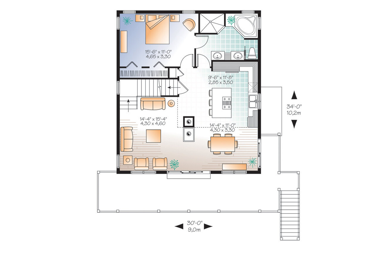 Cottage House Plan - Skylark 2 58613 - 1st Floor Plan