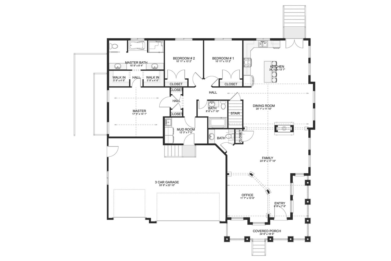 Craftsman House Plan - Aurora 58676 - 1st Floor Plan