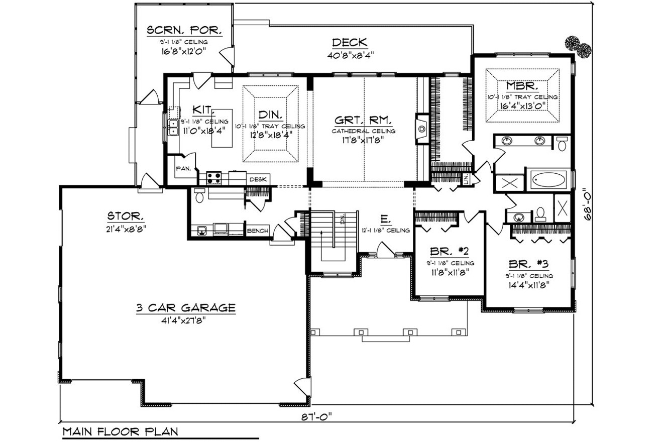 Craftsman House Plan - 58965 - 1st Floor Plan