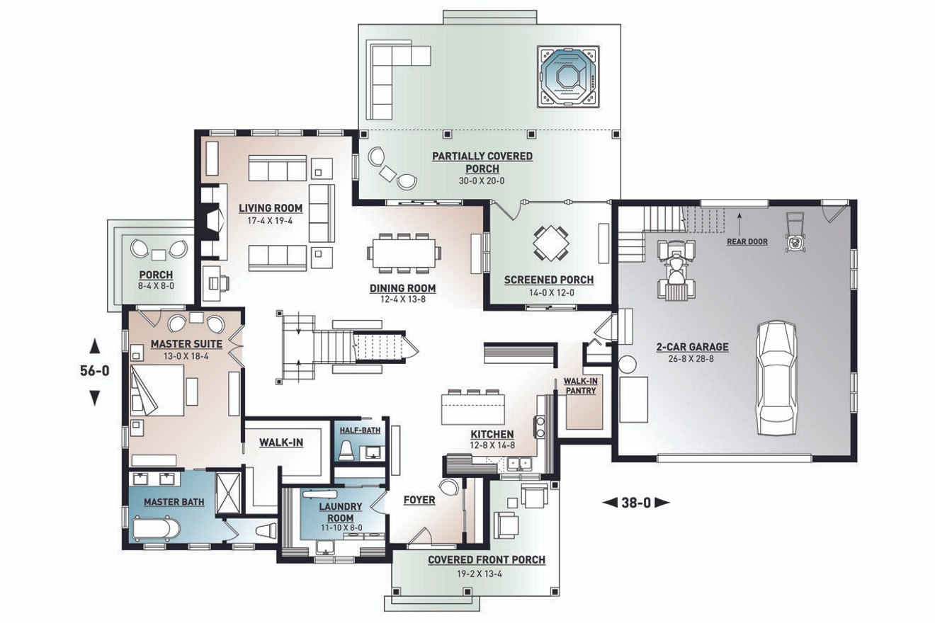 Farmhouse House Plan - Midwest 2 59084 - 1st Floor Plan