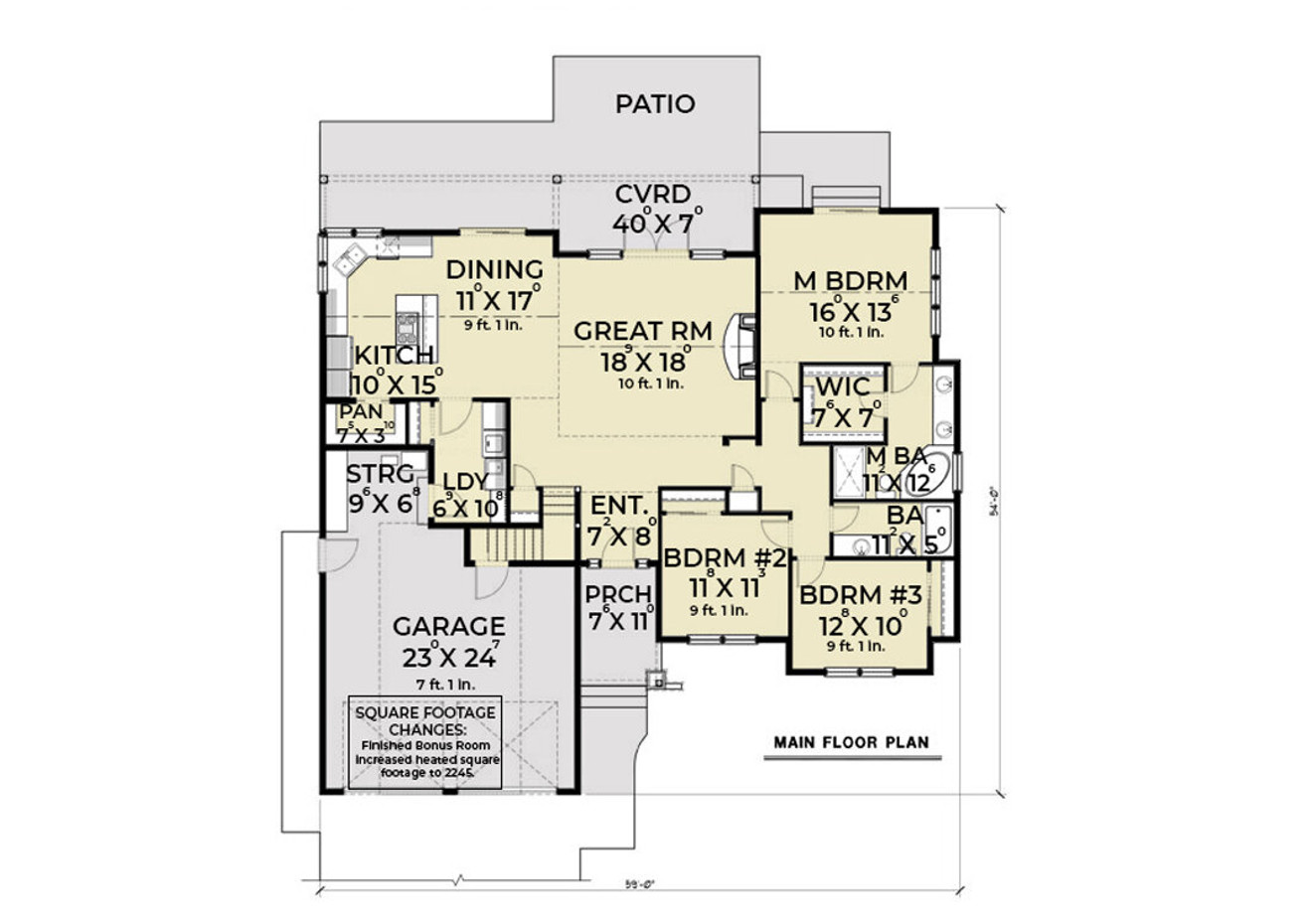 Ranch House Plan - 59715 - 1st Floor Plan