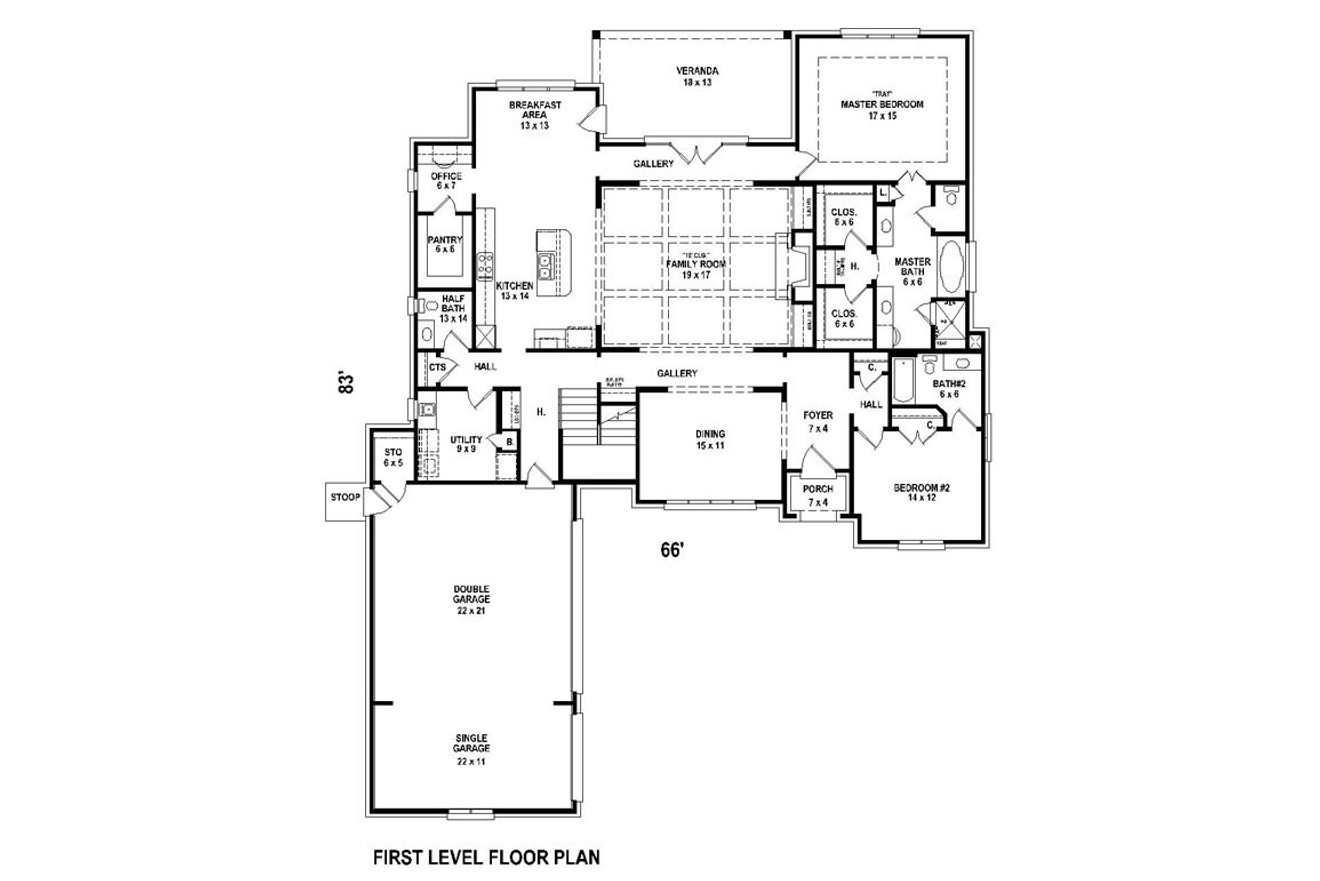 European House Plan - 61643 - 1st Floor Plan