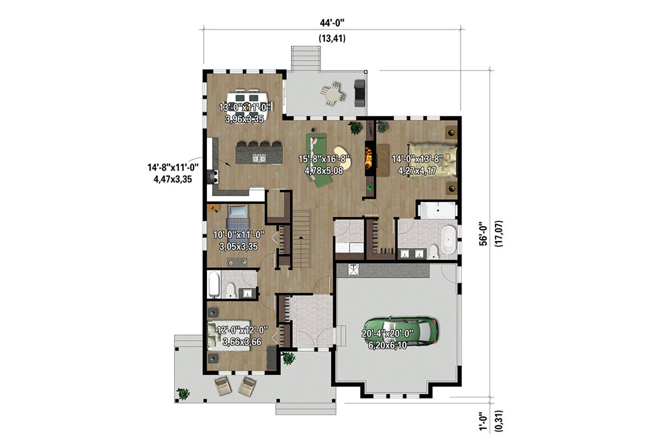 Farmhouse House Plan - 61674 - 1st Floor Plan