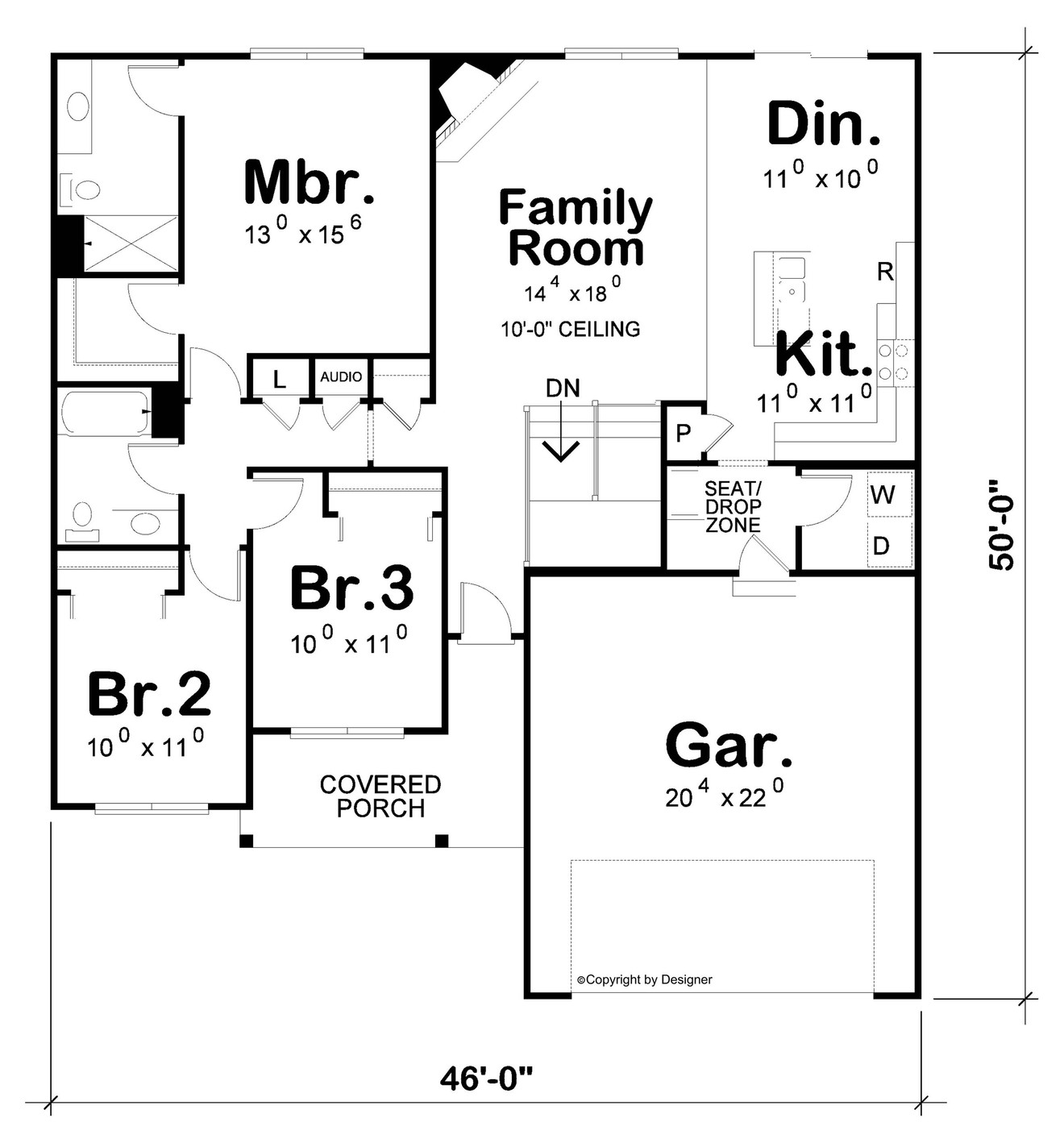 Ranch House Plan - Caspian 61724 - 1st Floor Plan