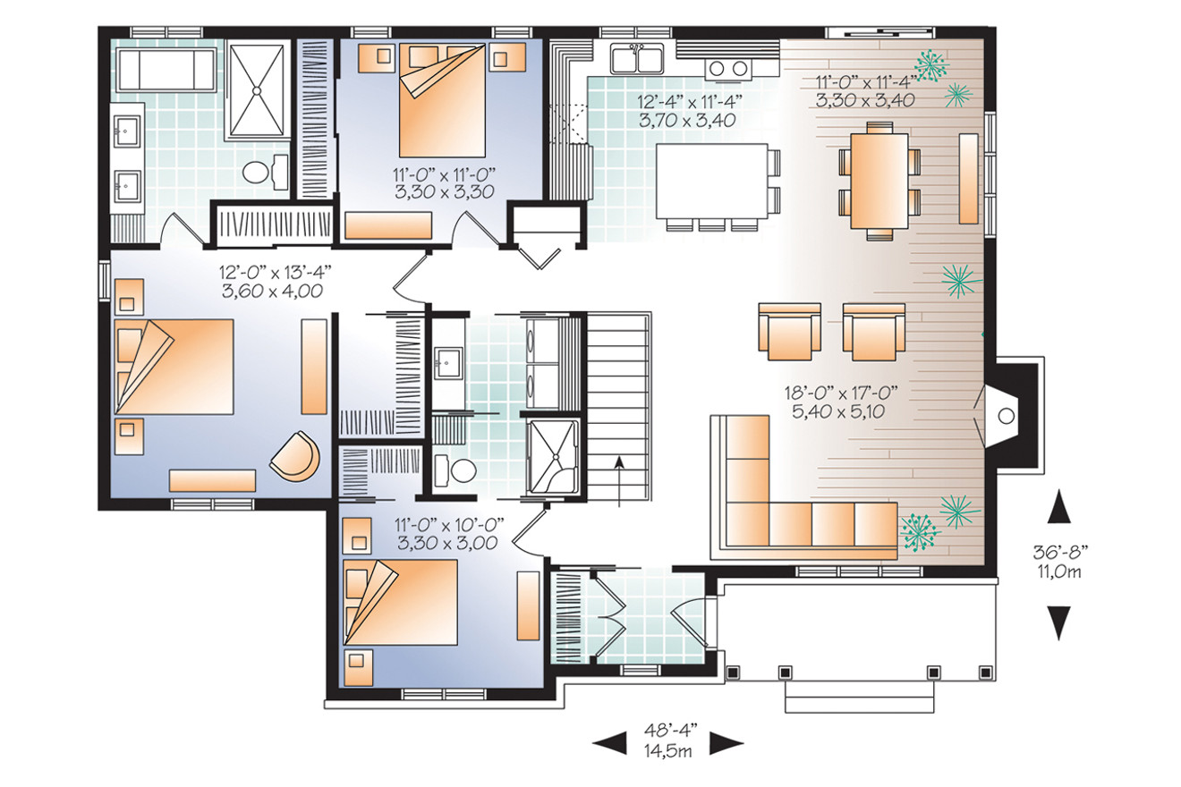 Country House Plan - Bradley 3 61933 - 1st Floor Plan