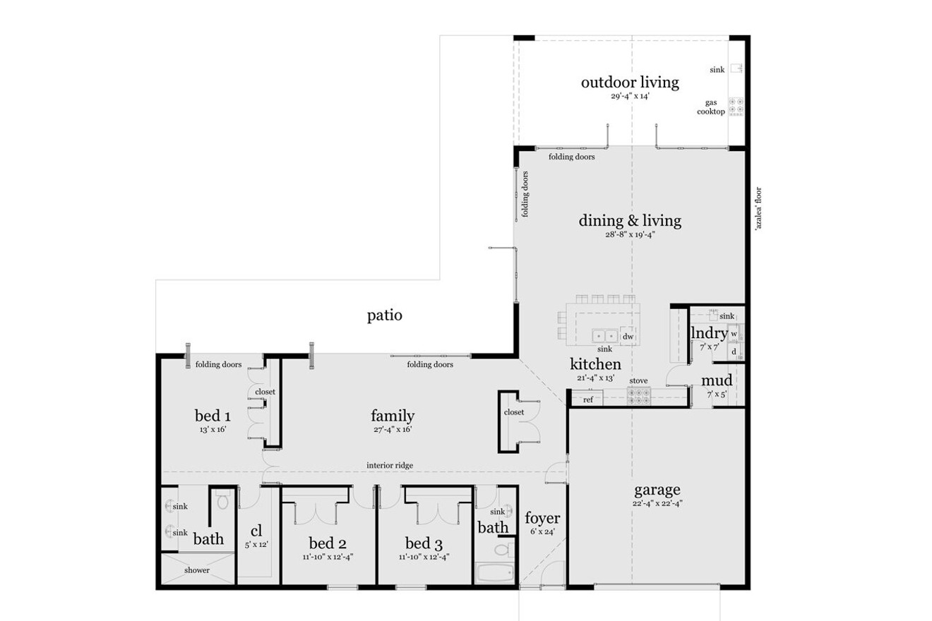 Ranch House Plan - Azalea 61978 - 1st Floor Plan