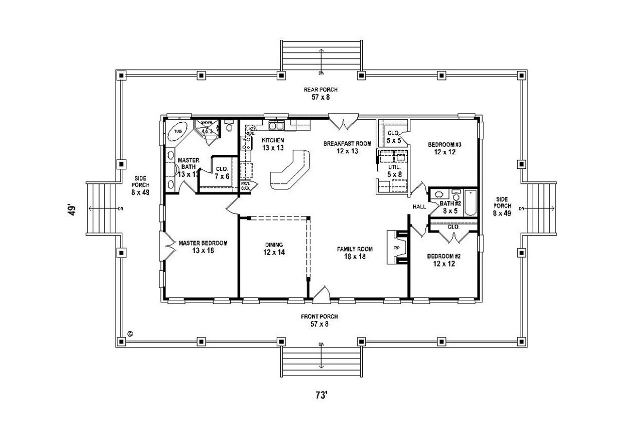 Country House Plan - 62562 - 1st Floor Plan