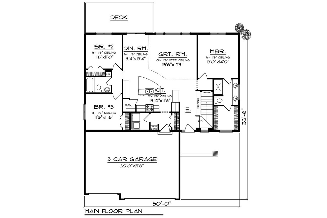 Ranch House Plan - 62685 - 1st Floor Plan