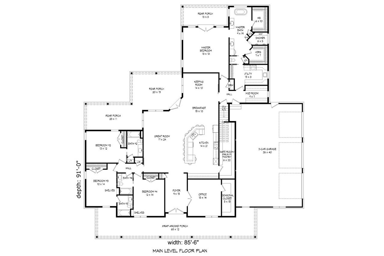Southern House Plan - Wickstrand 62745 - 1st Floor Plan