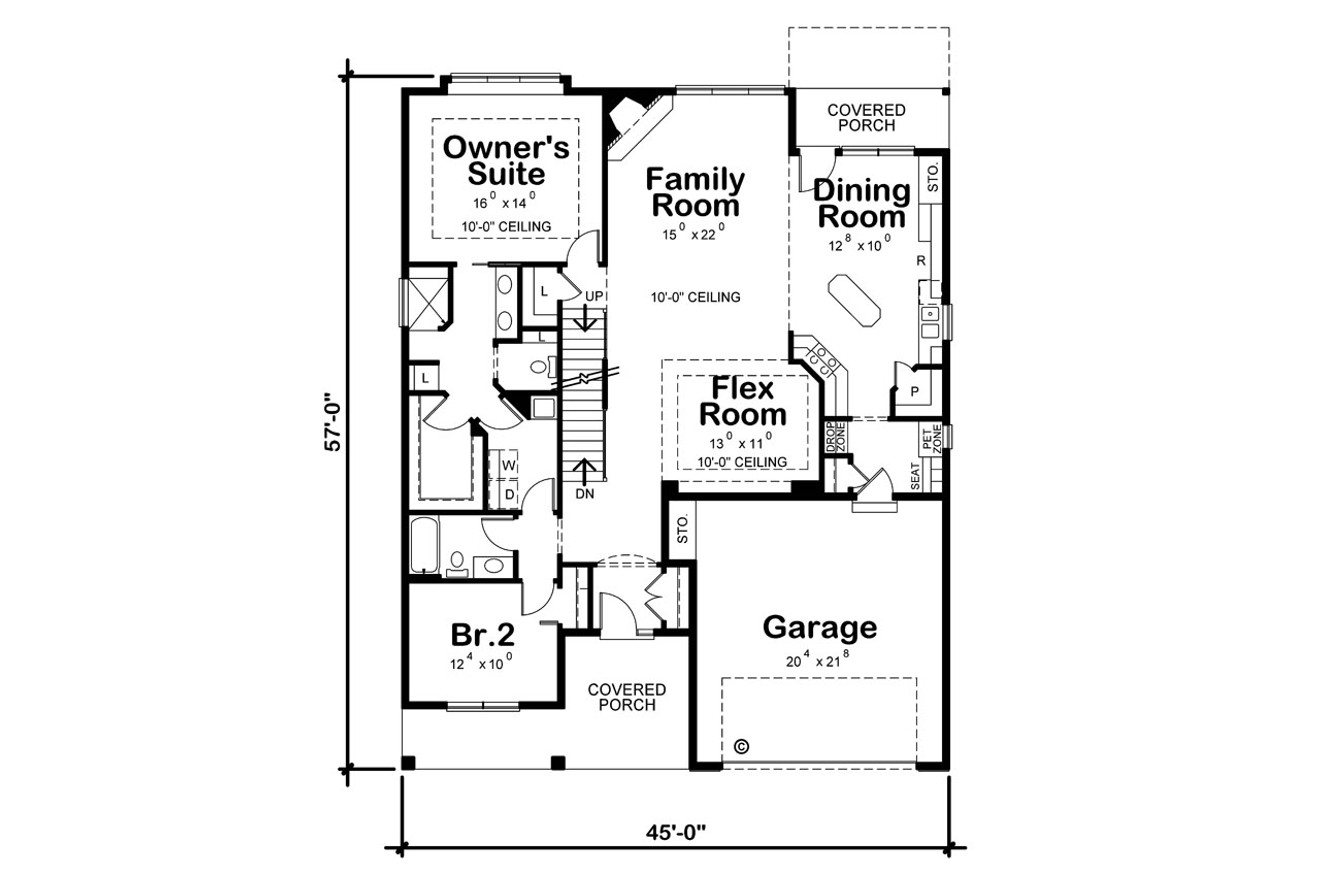 Craftsman House Plan - Timber Grove 63598 - 1st Floor Plan