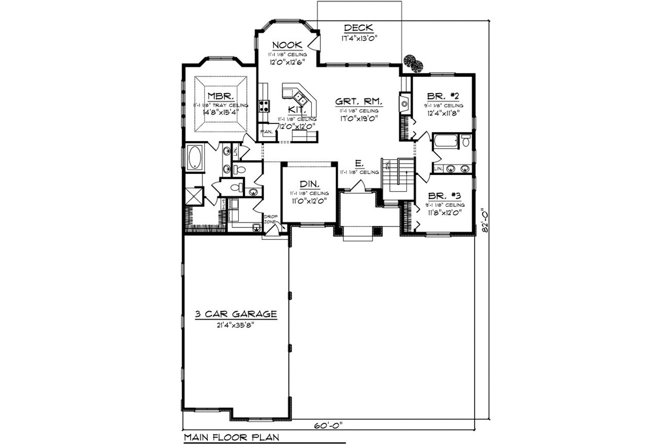 Ranch House Plan - 63613 - 1st Floor Plan