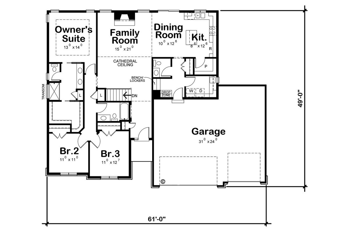 Craftsman House Plan - Locklear Grove 63863 - 1st Floor Plan