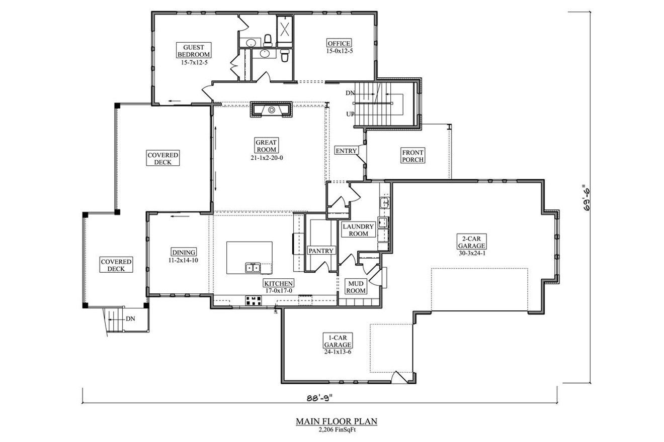 Farmhouse House Plan - Gunflint 64757 - 1st Floor Plan