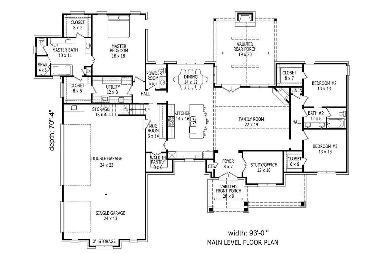 Craftsman House Plan - Pecan Trail 64855 - 1st Floor Plan