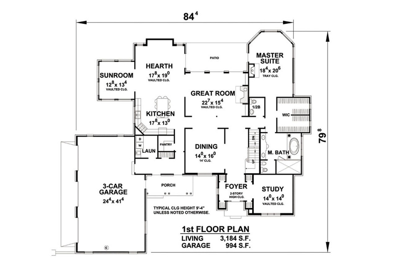 European House Plan - Barclay 65002 - 1st Floor Plan