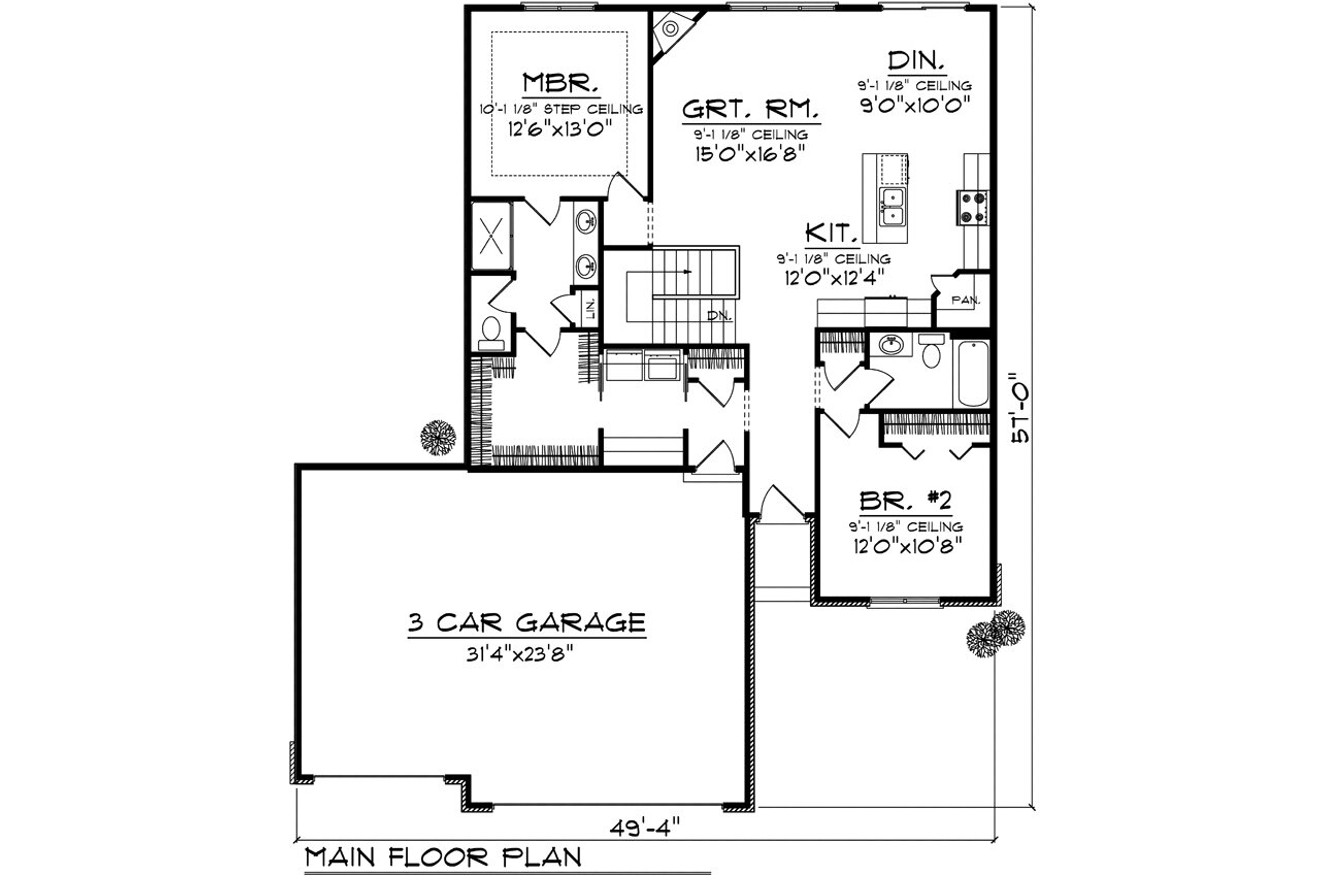 Ranch House Plan - 65019 - 1st Floor Plan