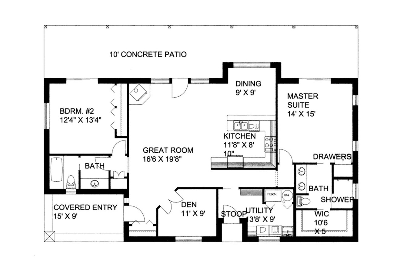 Ranch House Plan - 65506 - 1st Floor Plan