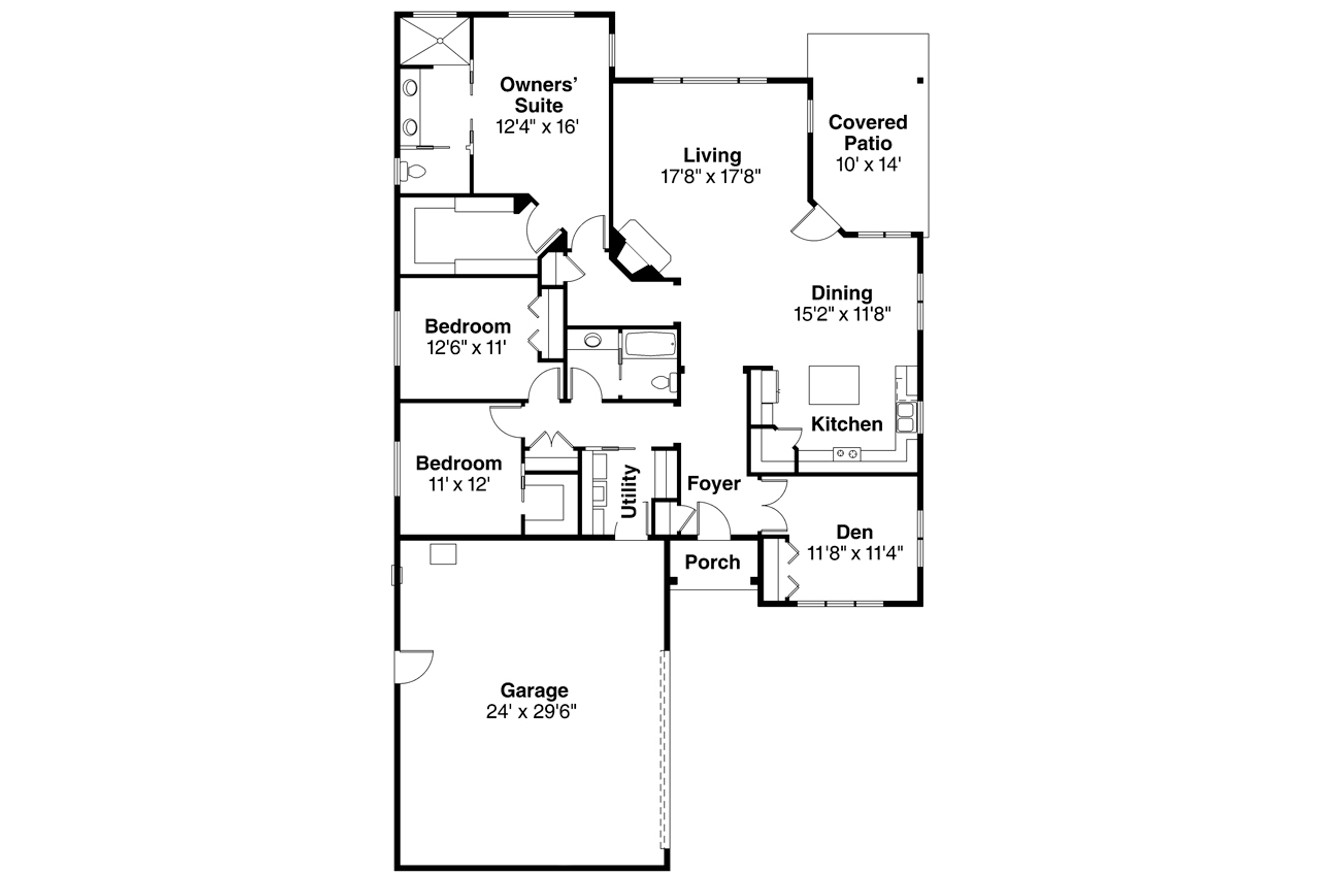 Prairie House Plan - Oakdale 65705 - 1st Floor Plan