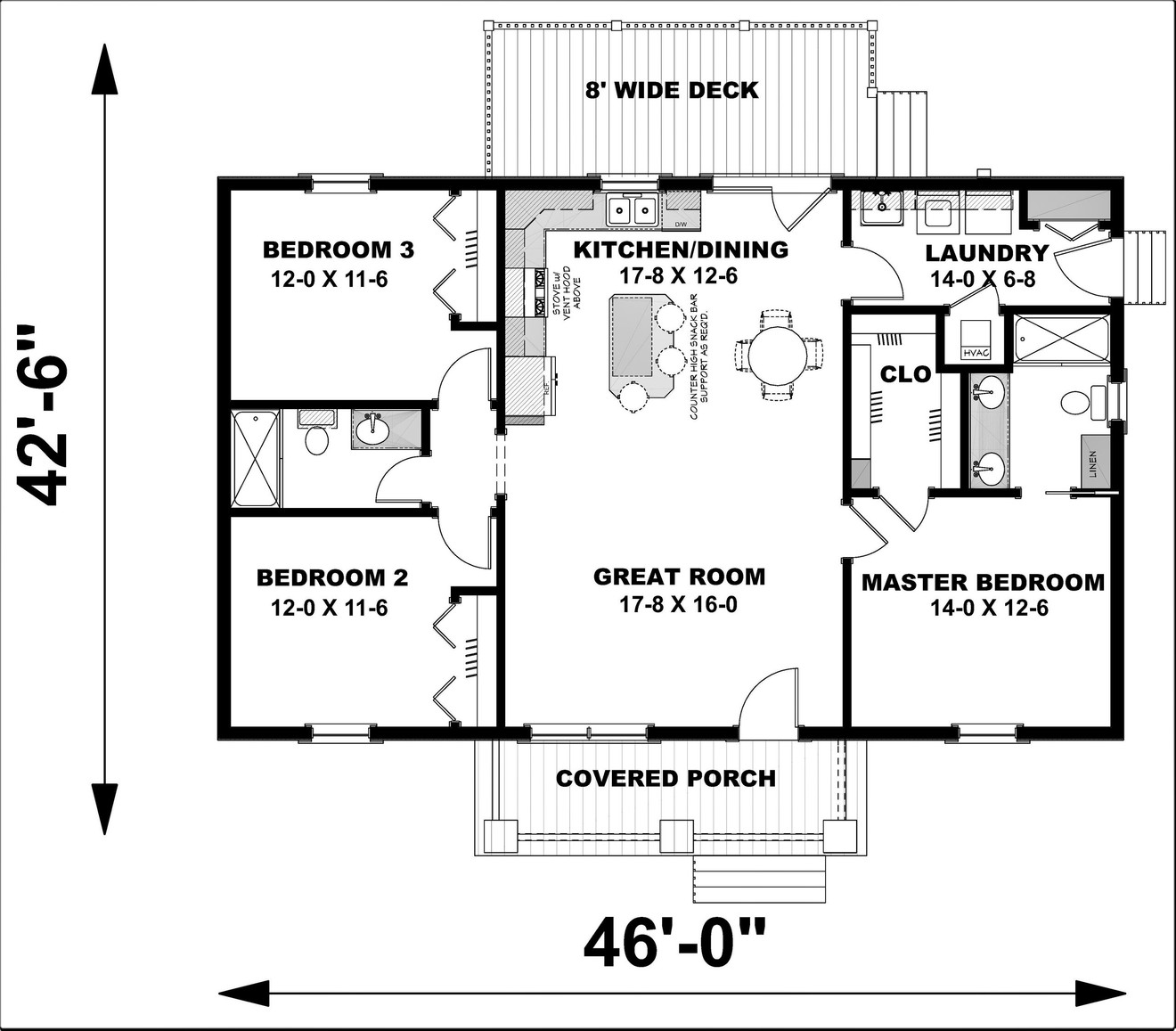 Cottage House Plan - 65800 - 1st Floor Plan