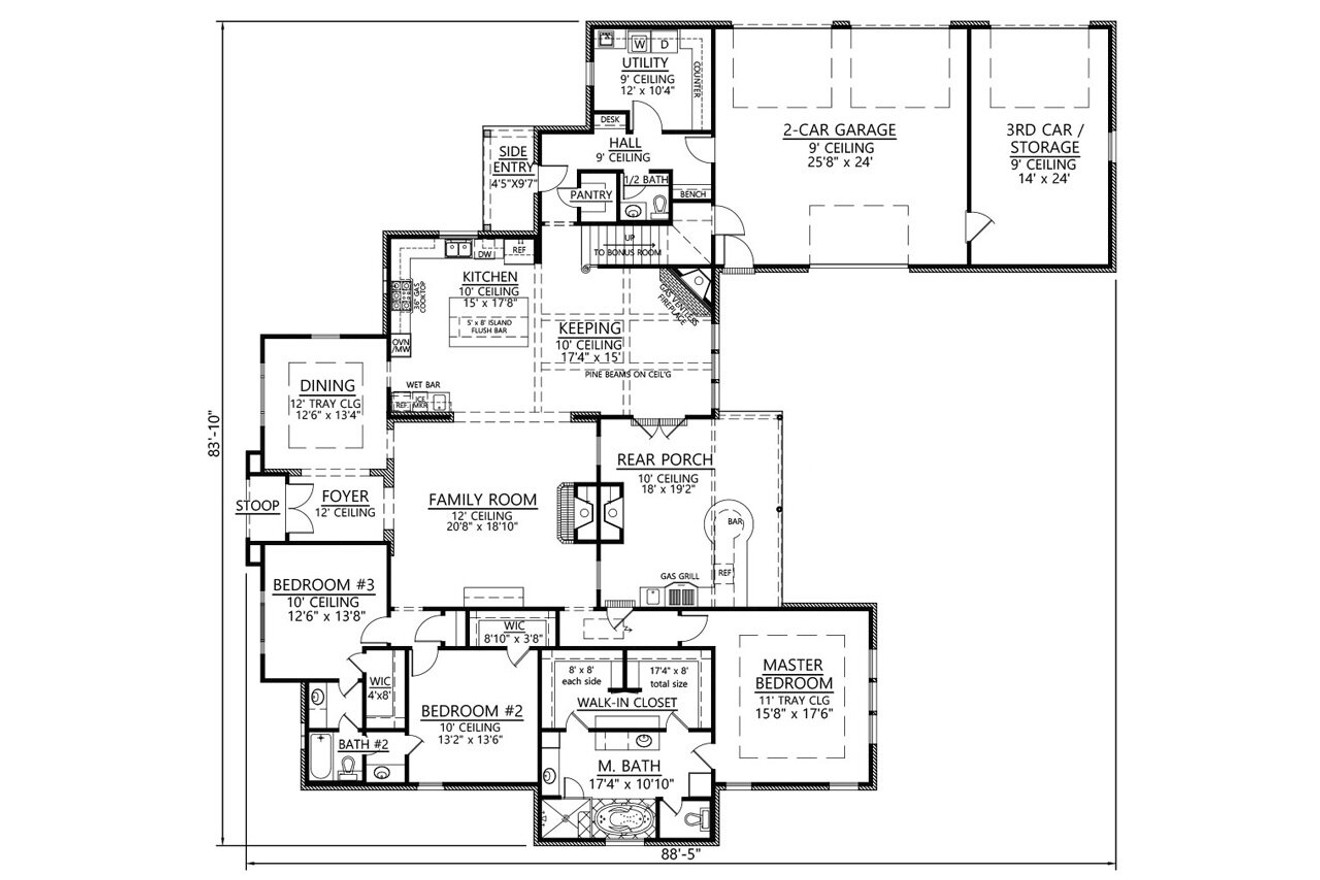 European House Plan - Willow Grove 66388 - 1st Floor Plan