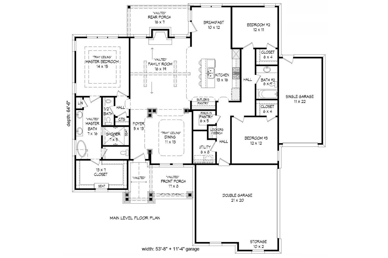 Craftsman House Plan - 67565 - 1st Floor Plan