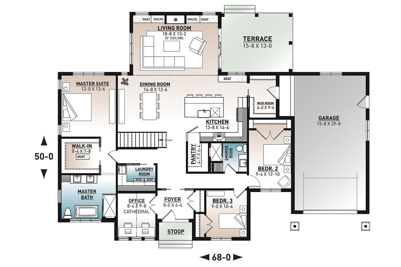 Farmhouse House Plan - Maple Way 2 68200 - 1st Floor Plan
