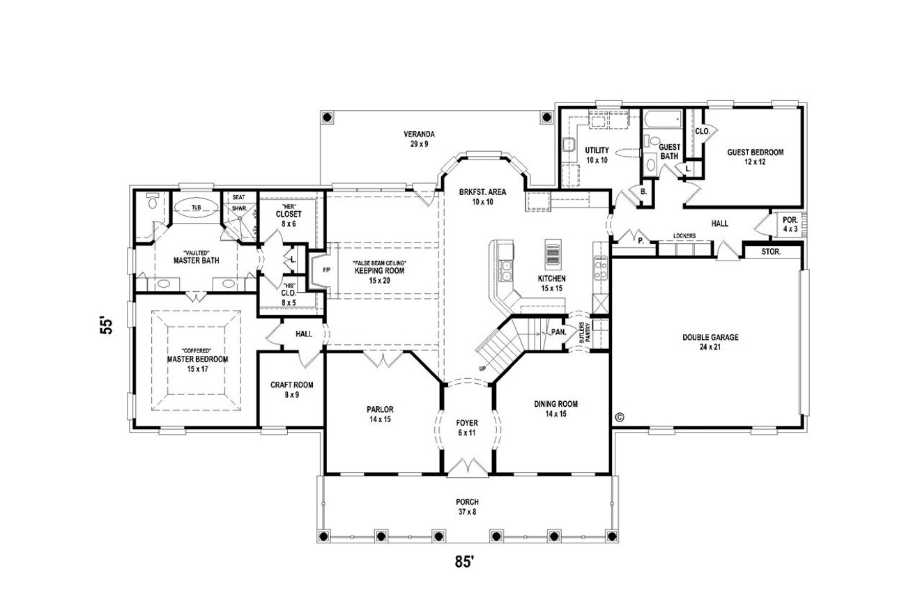 Country House Plan - 68322 - 1st Floor Plan