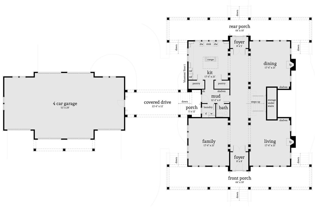 Farmhouse House Plan - Bluestem 68912 - 1st Floor Plan