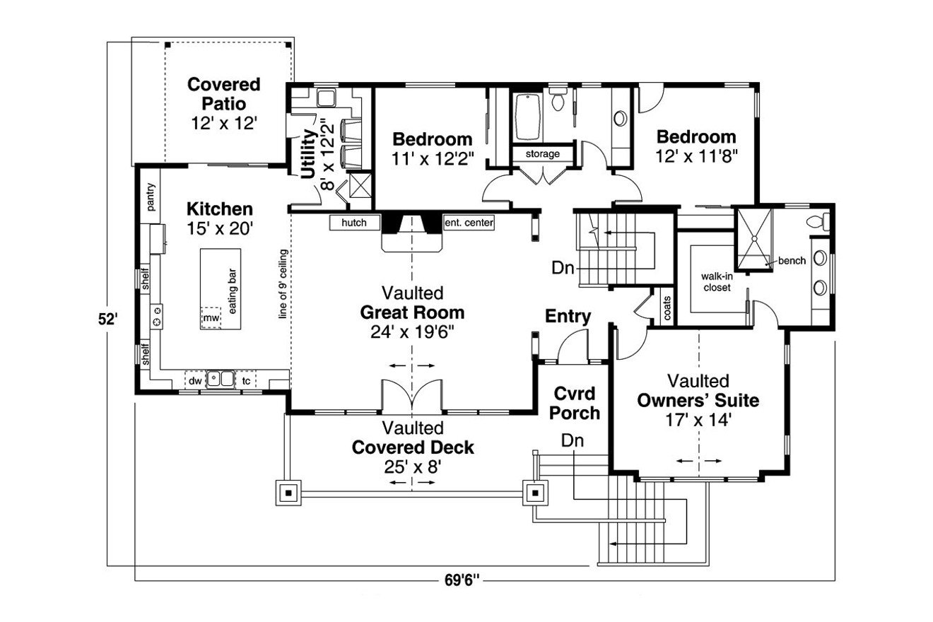 Craftsman House Plan - Manorwood 69216 - 1st Floor Plan