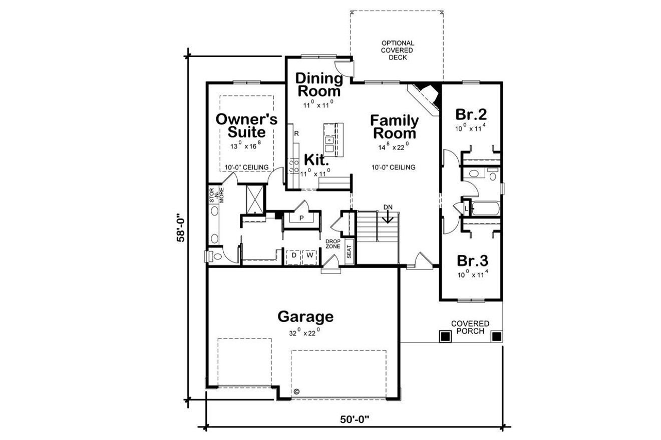 Craftsman House Plan - Jensen Falls 69374 - 1st Floor Plan