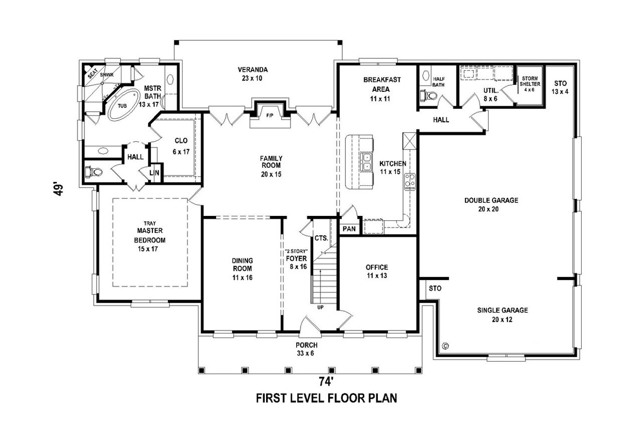 Colonial House Plan - 70790 - 1st Floor Plan