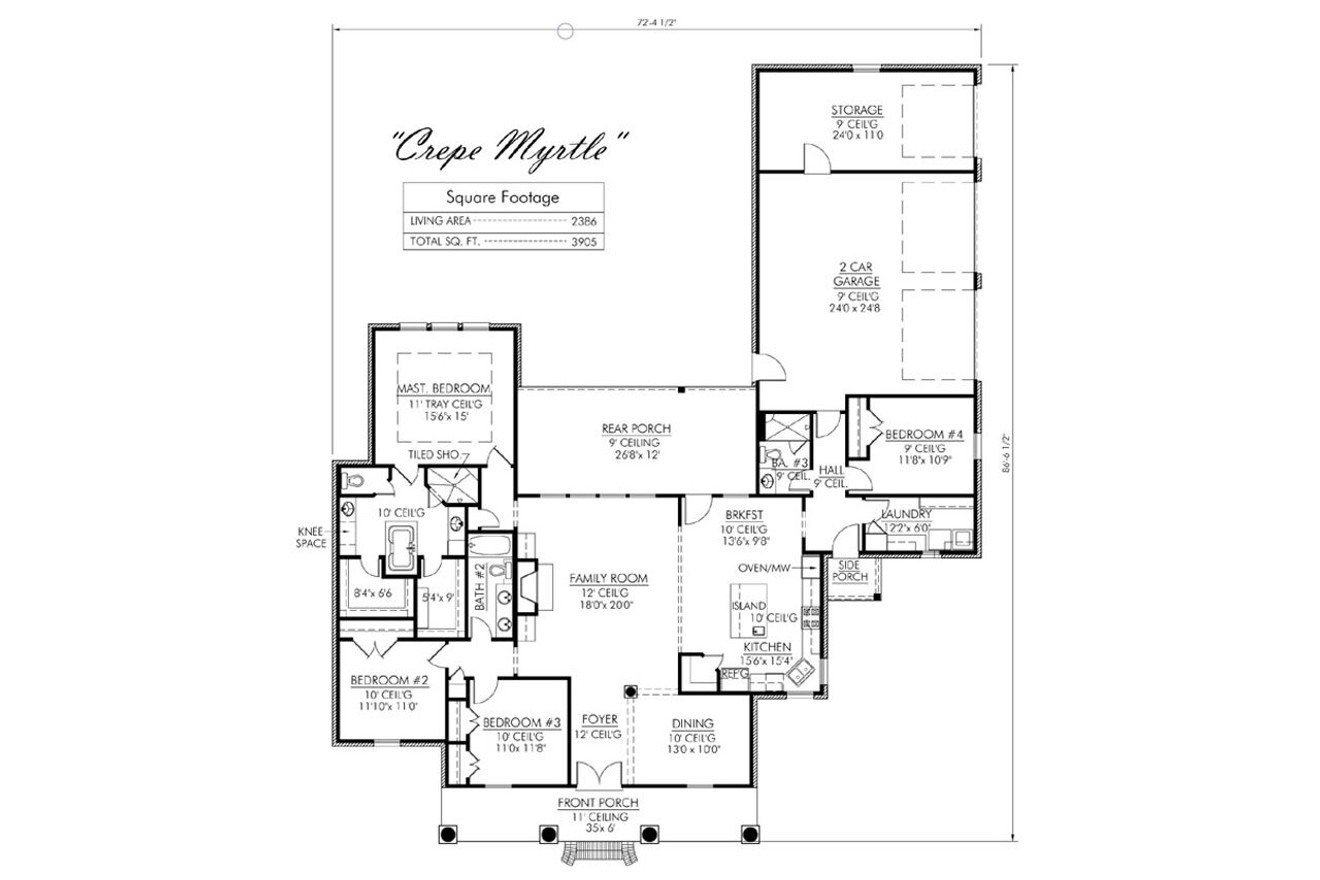 Southern House Plan - Crepe Myrtle 70983 - 1st Floor Plan