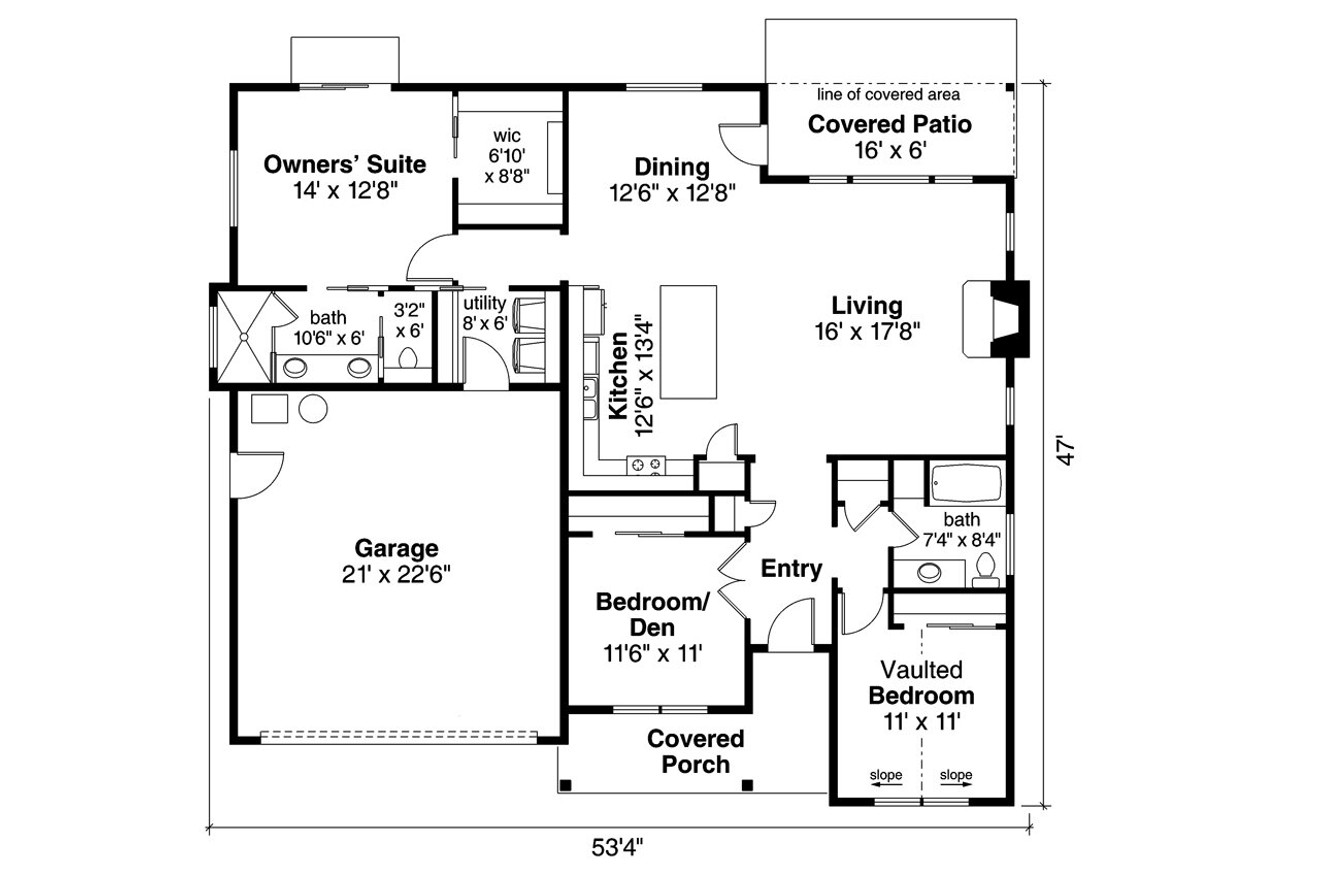 Ranch House Plan - Stowe 71809 - 1st Floor Plan