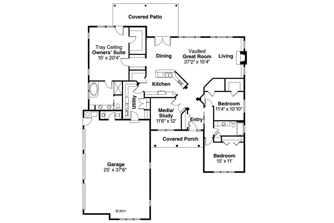 Ranch House Plan - Hills Creek 72129 - 1st Floor Plan